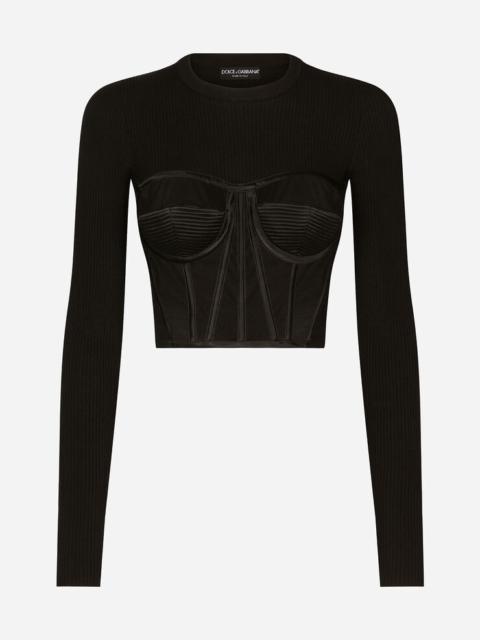 Fine-rib viscose bustier sweater