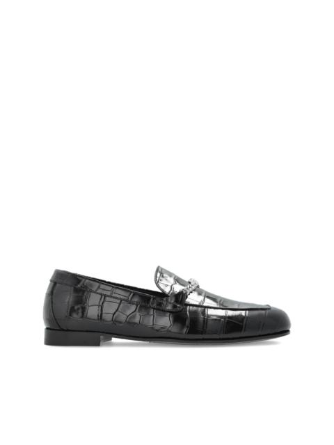 crocodile-embossed chain-detail loafers