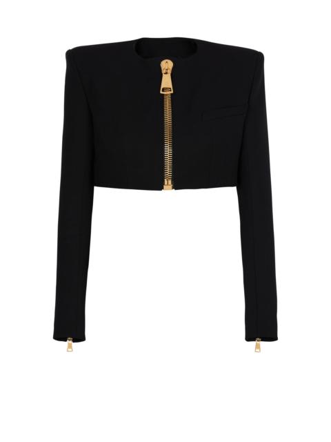 Cropped jacket in grain de poudre wool