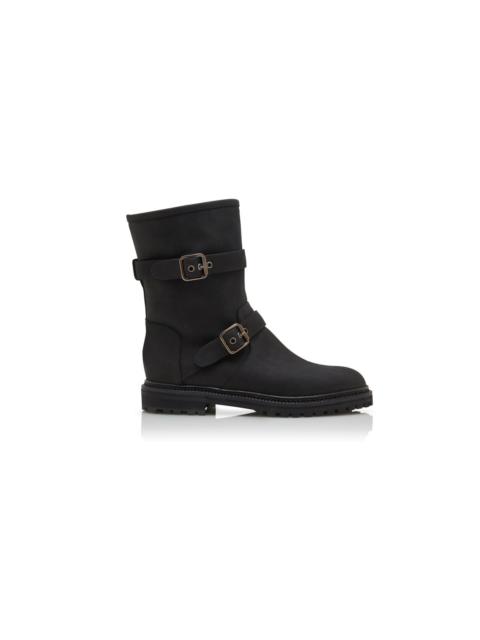 Black Nubuck Dual Buckle Ankle Boots