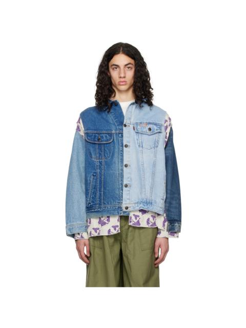 Blue & Off-White Paneled Denim Jacket