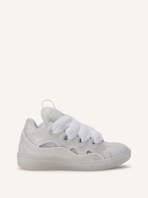 LEATHER CURB SNEAKERS WITH GLITTER EFFECT