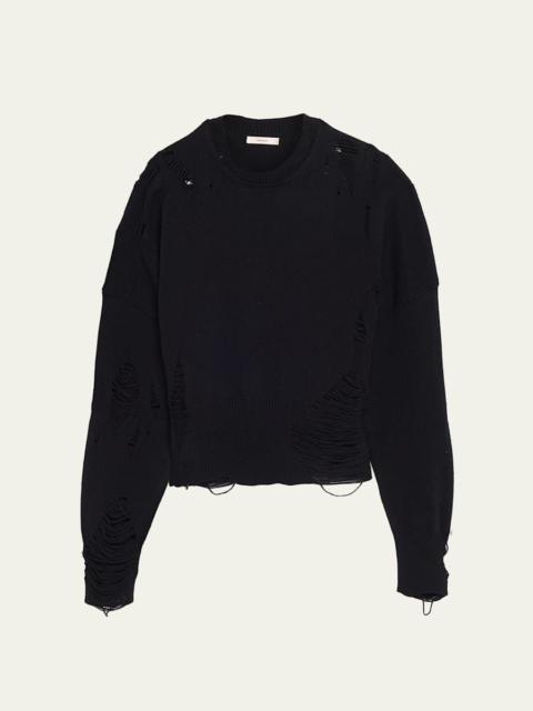Marcy Distressed Wool Crewneck Sweater