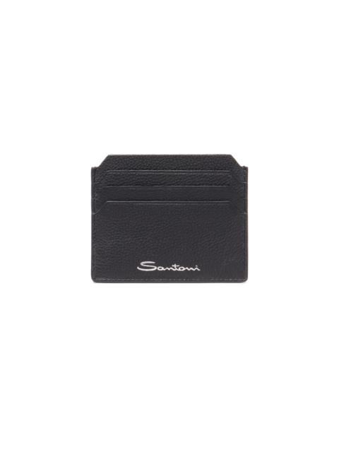 Black tumbled leather credit card holder