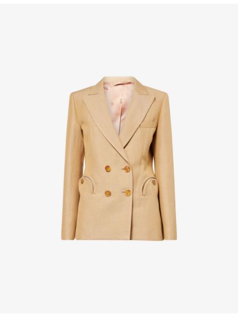 Charmer Double-Breasted Linen-Blend Blazer