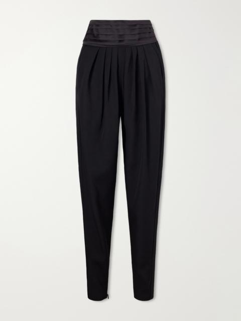 Pleated Charmeuse And Draped Wool Tapered Pants