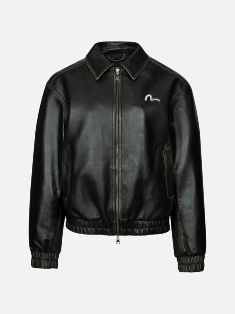 SEAGULL EMBROIDERY AND LOGO APPLIQUÉ FASHION FIT LEATHER JACKET