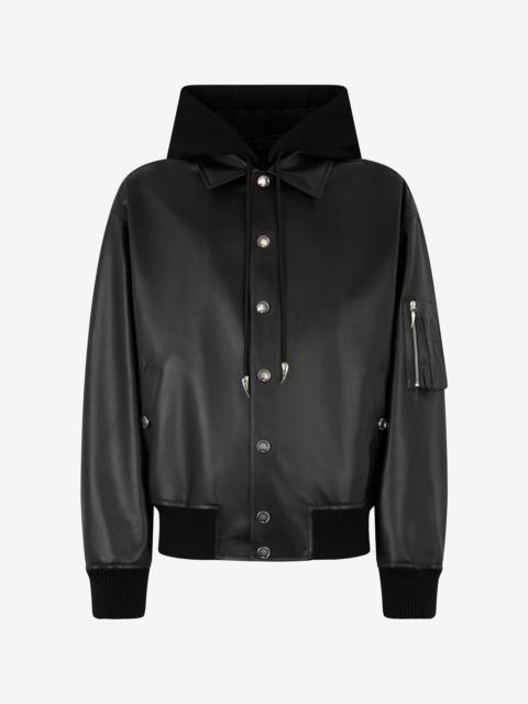 Leather Bomber Jacket with Hood