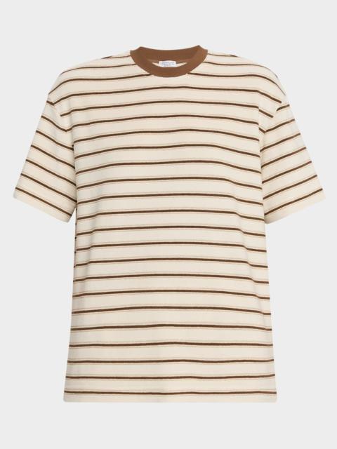 Metallic Striped Cotton-Silk Towelling Short-Sleeve T-Shirt