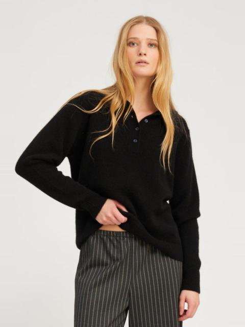 BLACK CASHMERE POLO SWEATER
