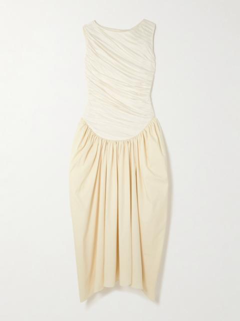 Ora Gathered Tencel Lyocell And Cotton-blend Poplin And Jersey Midi Dress