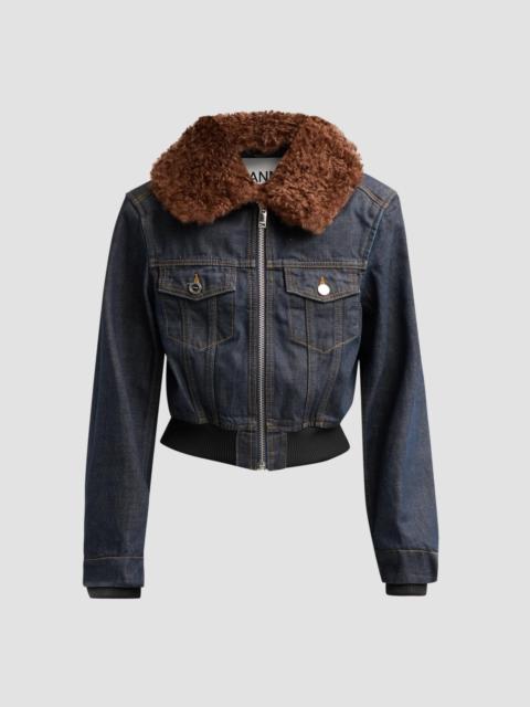 Women's Slub Denim Cropped Bomber Jacket - Rinse