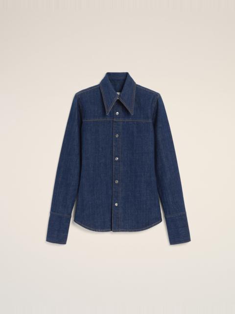 BLUE COTTON SHARP COLLAR SHIRT