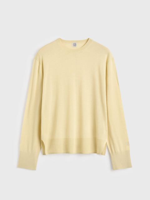 Crew-neck wool silk knit champagne