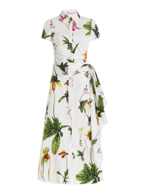 Cap Sleeve  Orchids Poplin Dress W/ Sash Detail floral