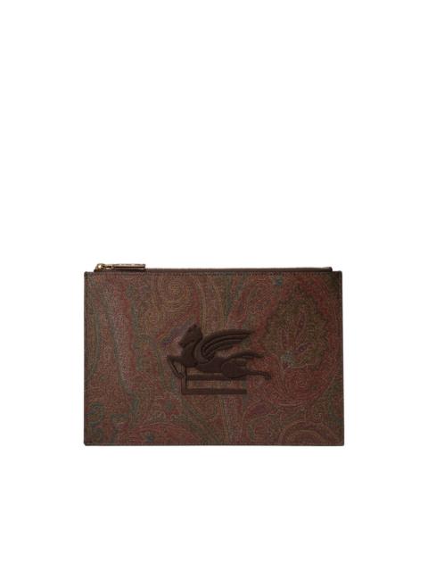 logo embroidered clutch bag