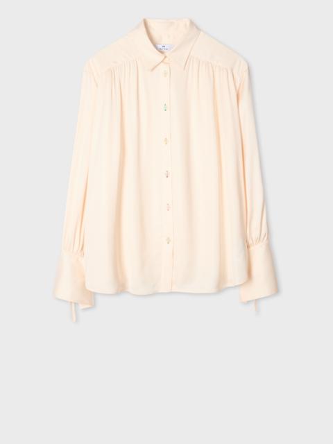 Women's Cream Gathered Blouse with Tie Sleeves