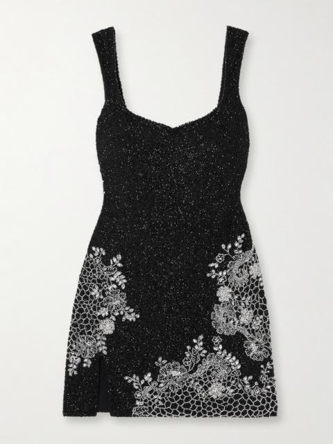 Damask Embellished Stretch-tulle Mini Dress