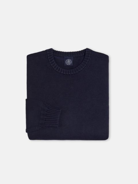 NAVY FINE KNIT COTTON CREWNECK SWEATER - TRIM FIT