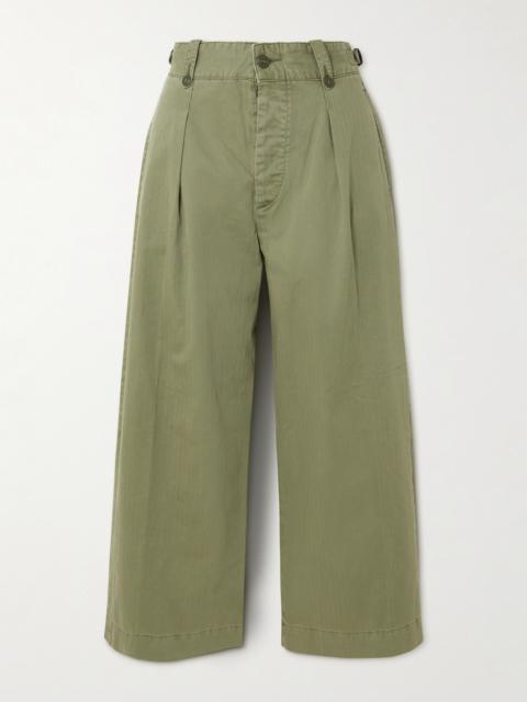 Kyle Pleated Herringone Cotton Wide-leg Pants
