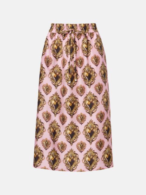 Printed silk midi skirt