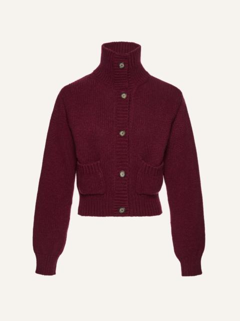 Cashmere high-neck buttoned cardigan in burgundy
