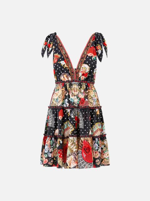 TIERED SHORT DRESS WITH SHOULDER TIES