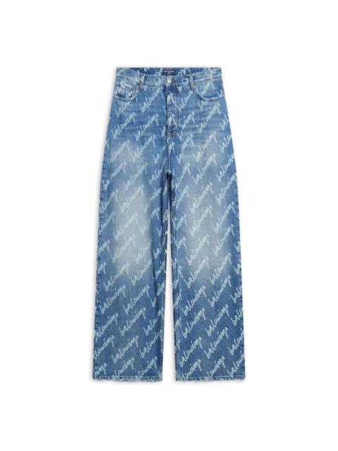 Men's Allover Logo Large Fit Pants in Indigo