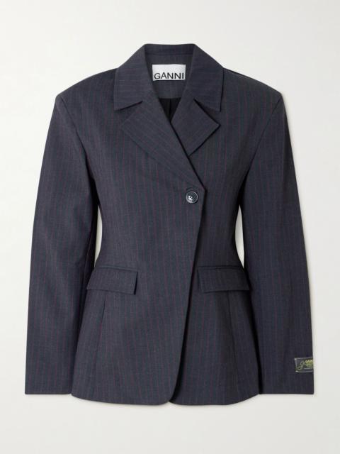 Asymmetric pinstriped woven blazer Dark gray