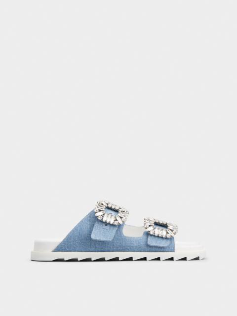 Slidy Viv' Strass Buckle Mules in Denim