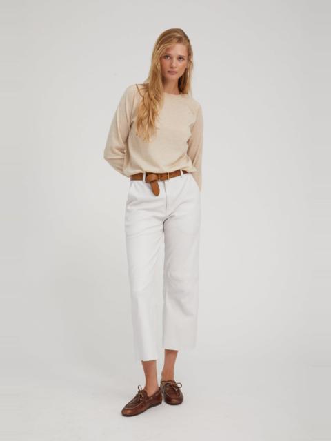 WHITE LEATHER CROPPED TROUSERS