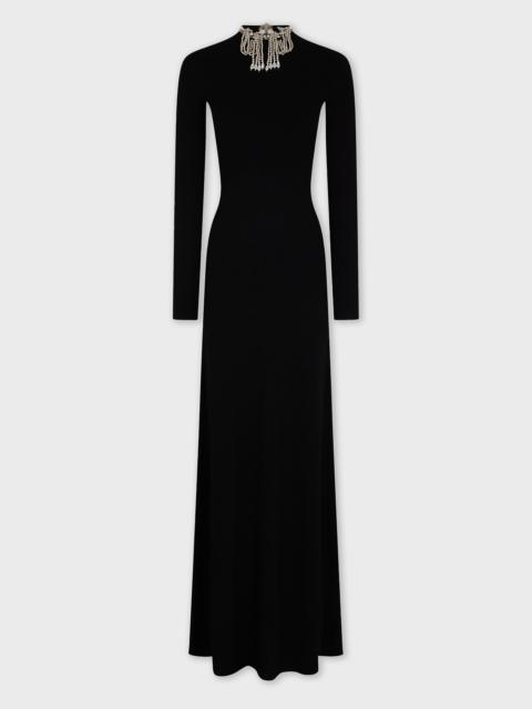 LONG BACKLESS KNIT DRESS WITH EMBROIDERIES