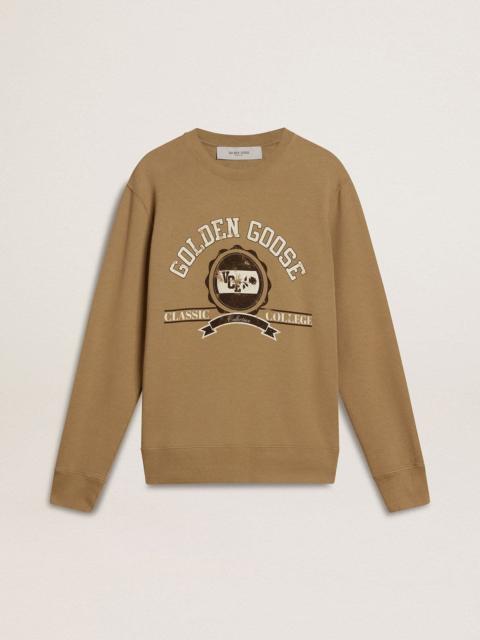 Men's beige cotton sweatshirt with print on the front