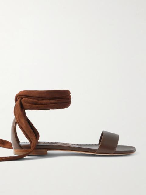 Chastanaflat Lace-up Suede And Leather Sandals