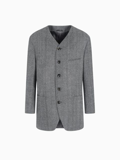HERITAGE LINE SINGLE-BREASTED JACKET IN CHEVRON JACQUARD VIRGIN WOOL
