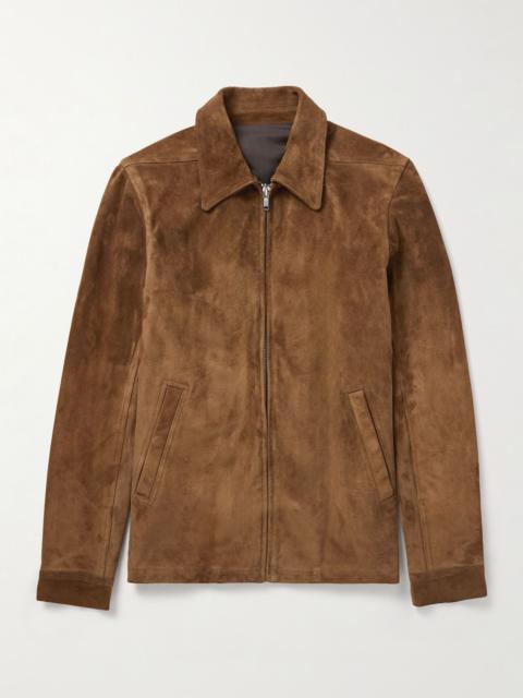 Brad Webbing-Trimmed Suede Bomber Jacket Brown