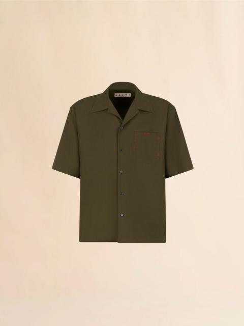 DEEP GREEN TROPICAL WOOL BOWLING SHIRT WITH MARNI MENDING