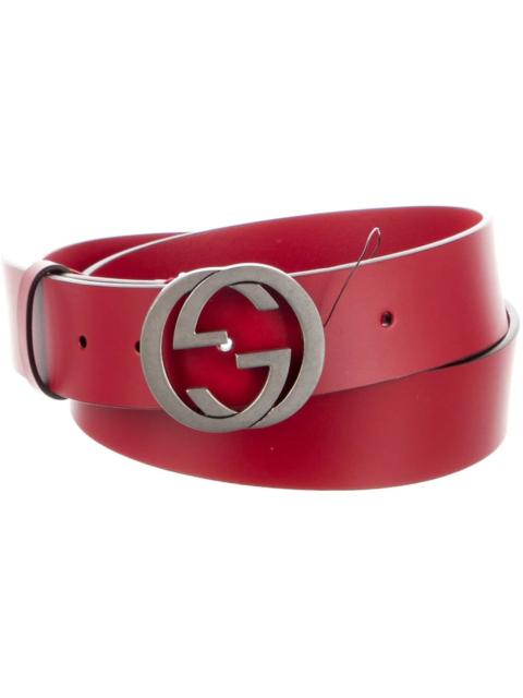 Gucci Calfskin Interlock GG Leather Belt Red