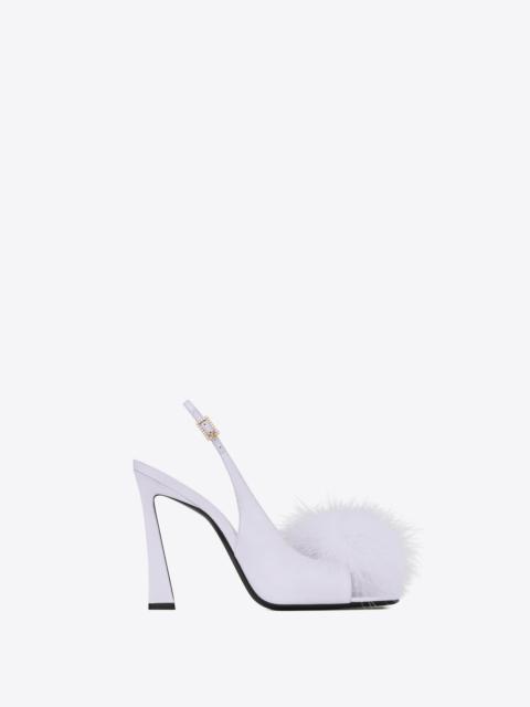 mae slingback sandals in crepe satin with feathers