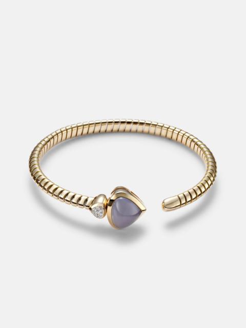 Trisolina Bypass 18kt gold cuff bracelet with chalcedony and diamonds