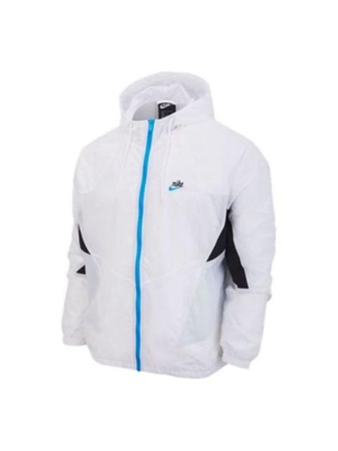 Men's Nike Colorblock Logo Printing Hooded Zipper Jacket White DB5172-100