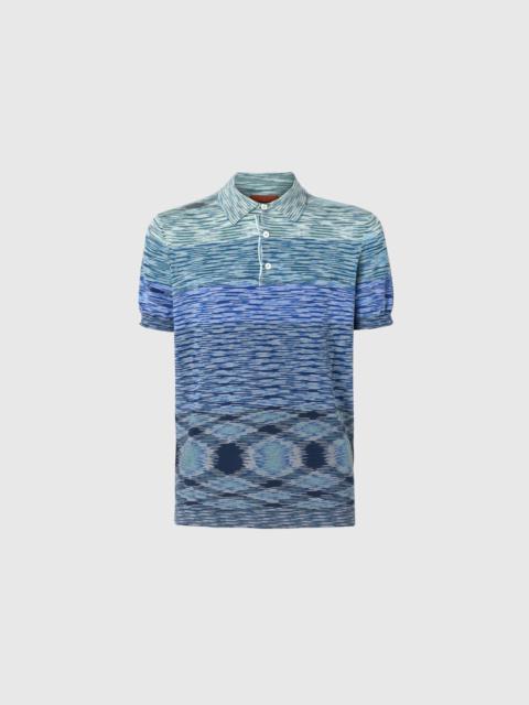 Dégradé slub cotton knit polo shirt