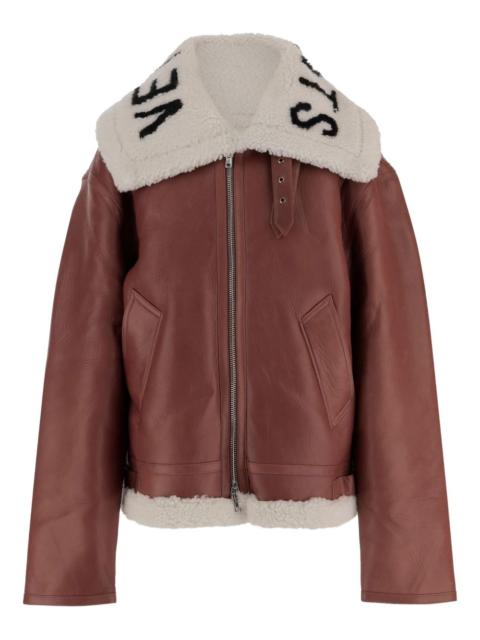 shearling-collar leather jacket
