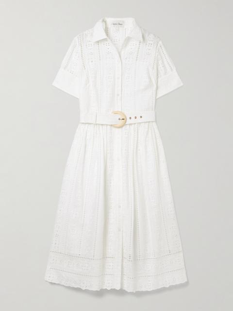 Malena Belted Broderie Anglaise Cotton Midi Dress