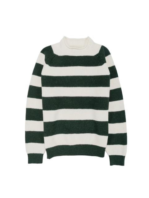 Hi-Neck Rib Stitch Stripe White