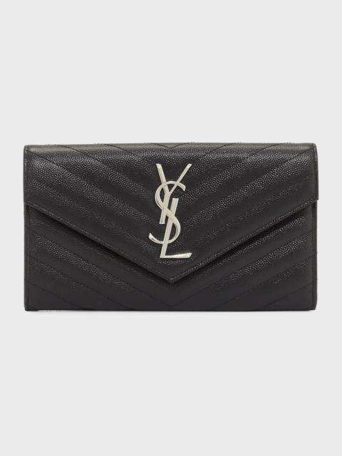 YSL Monogram Large Flap Wallet in Grained Leather