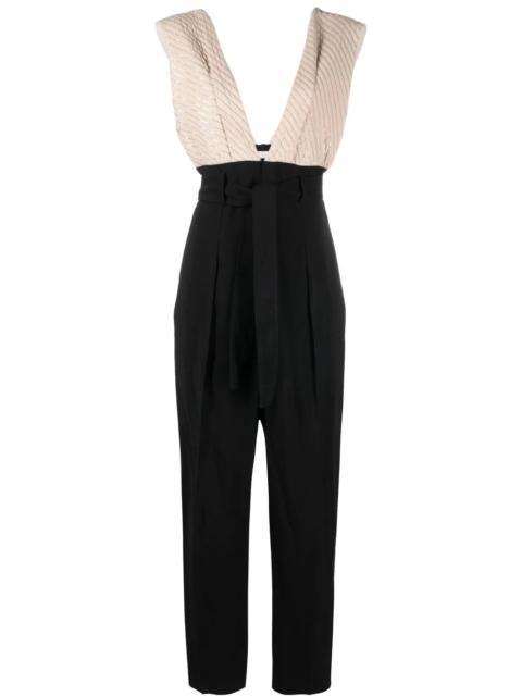 V-neck belted jumpsuit