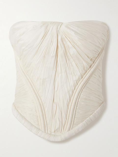 Priscilla strapless gathered taffeta bustier top Ivory