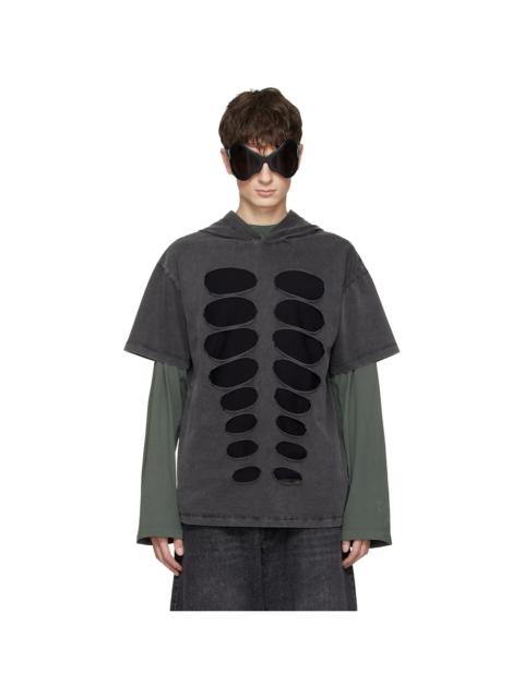 Gray Hooded Cutout T-shirt