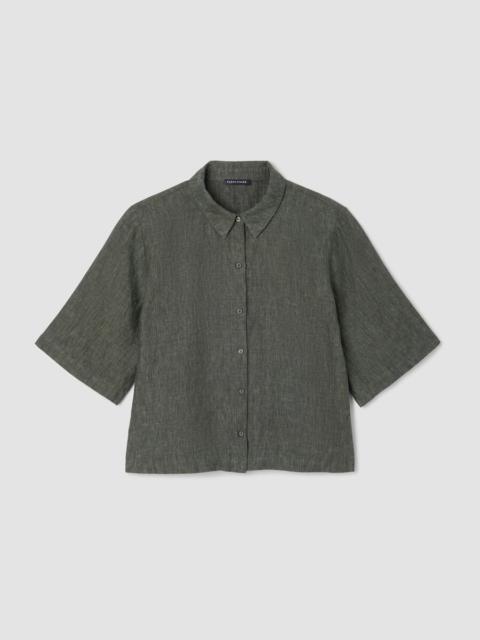 Washed Organic Linen Délavé Elbow-Sleeve Top